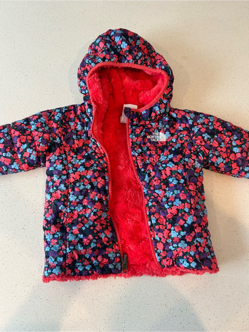 The North Face Girls' Infant Reversible Hooded Mossbud Jacket Baby 12-18 Months - Picture 2 of 6